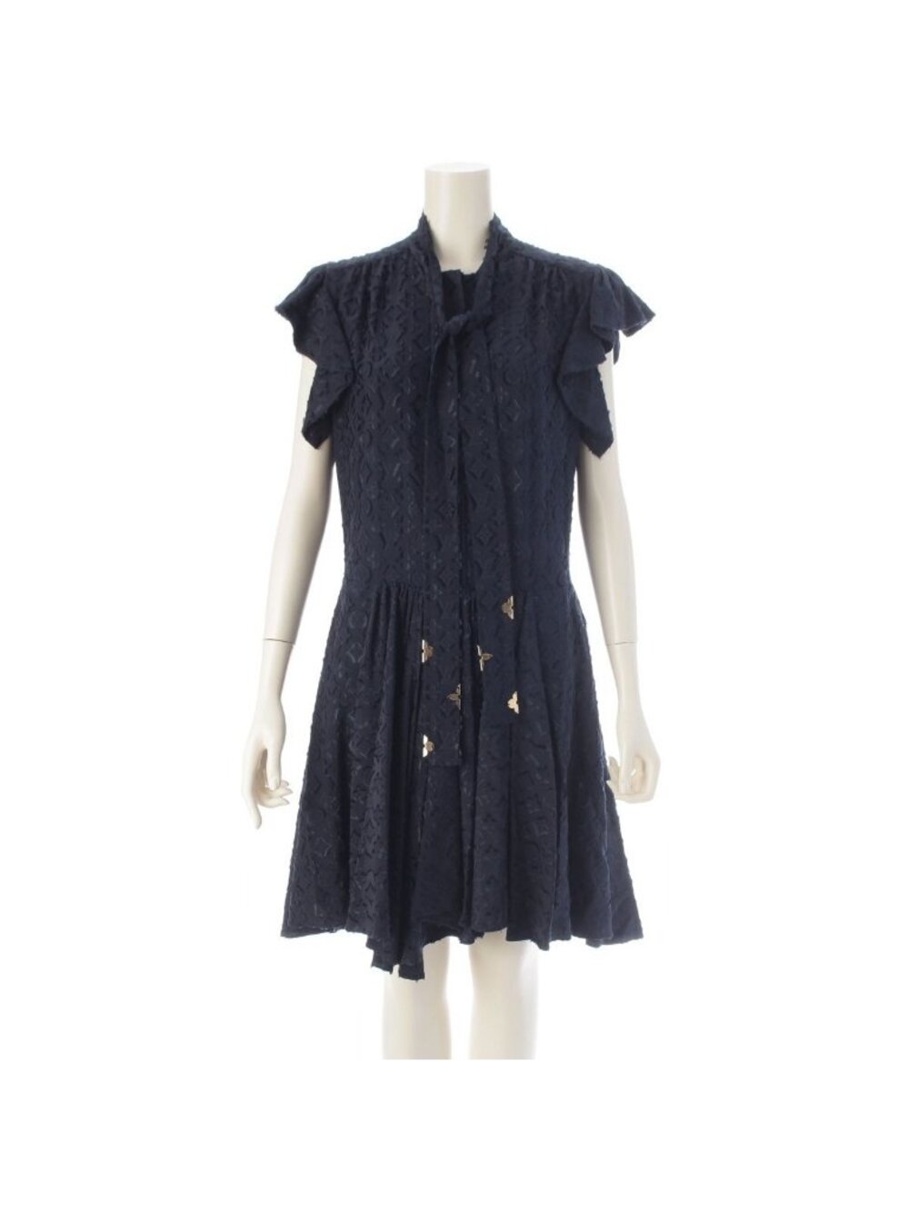 Louis Vuitton Monogram Bow Tie Mini Dress Navy 38